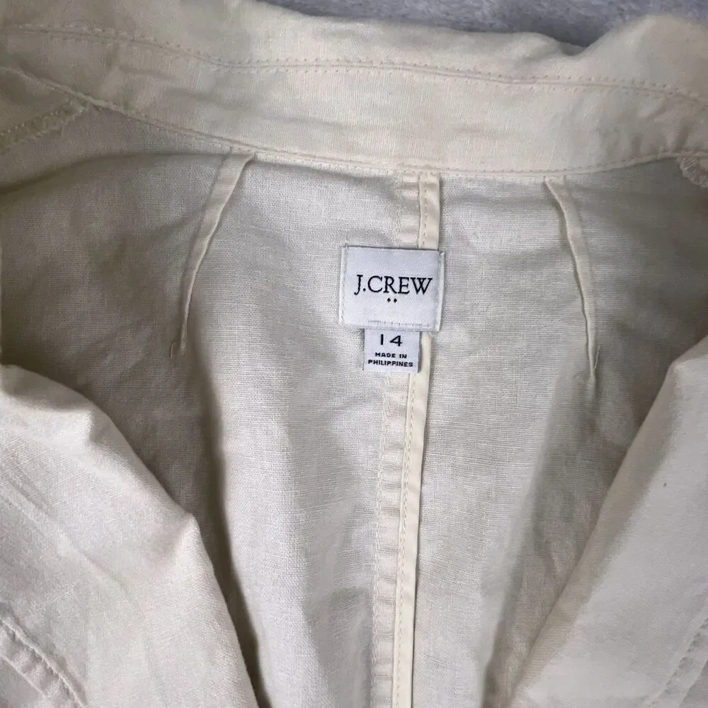 J.Crew Womens Beige Single Button Blazer Jacket Size 14